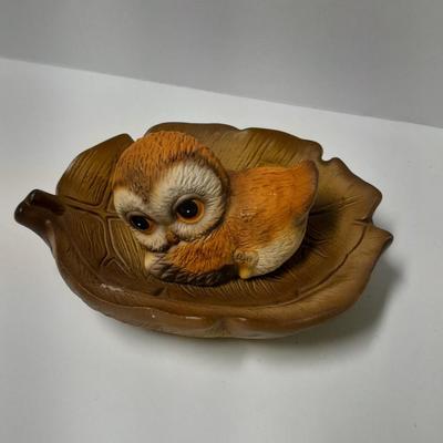 Owl wall hanging and owl figures, Harvey Knox Kingdom owl and Brass owl