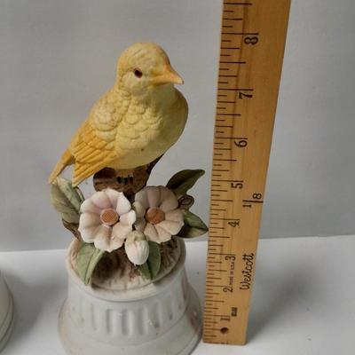 Two porcelain bird music boxes