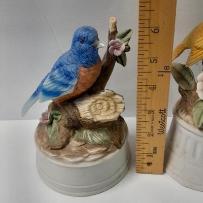 Two porcelain bird music boxes