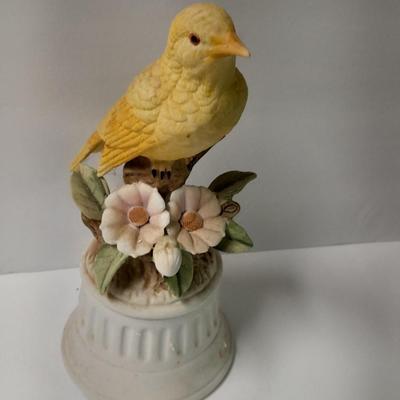 Two porcelain bird music boxes