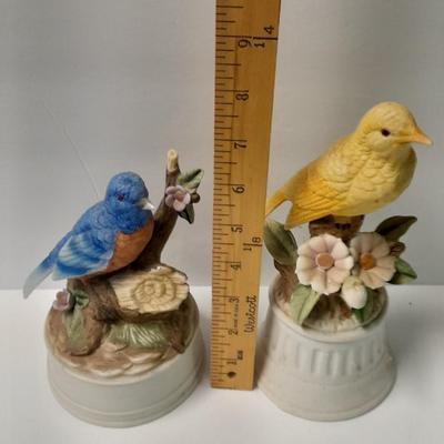 Two porcelain bird music boxes