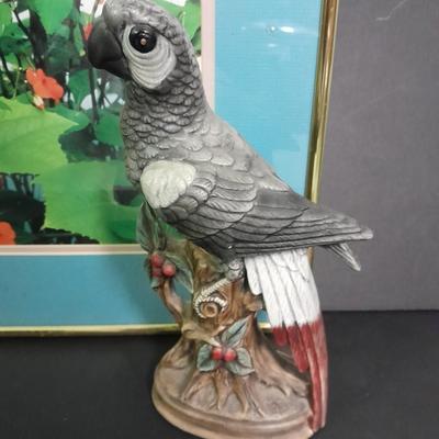 Framed waterfall Picture and Porcelain parrot figure