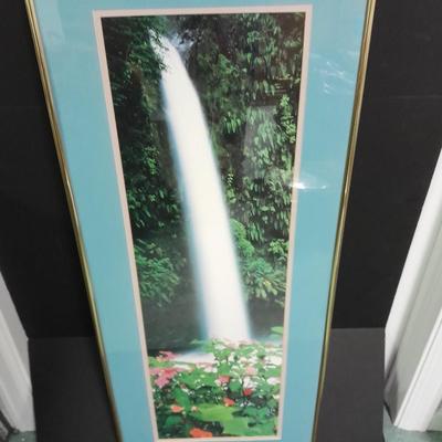 Framed waterfall Picture and Porcelain parrot figure
