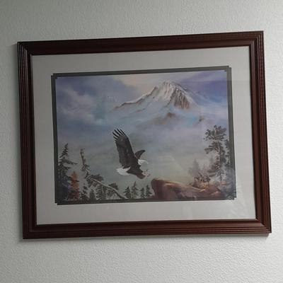 Hisako signed and framed Eagle Picture with Eagle Figure