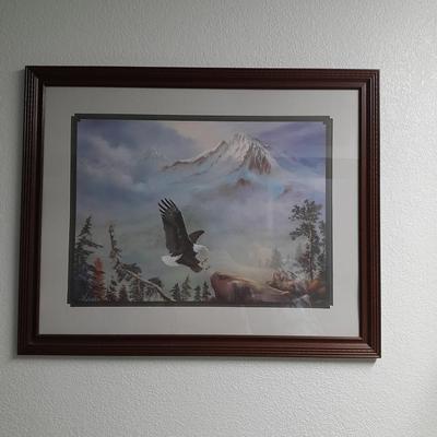 Hisako signed and framed Eagle Picture with Eagle Figure