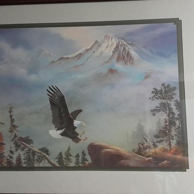 Hisako signed and framed Eagle Picture with Eagle Figure