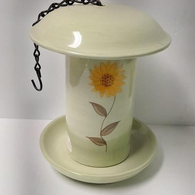 RUSS Berrie and Co. Hand painted Bird feeder - metal thermometer and wooden bird