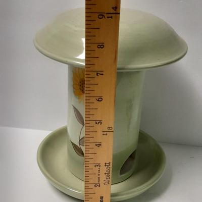 RUSS Berrie and Co. Hand painted Bird feeder - metal thermometer and wooden bird