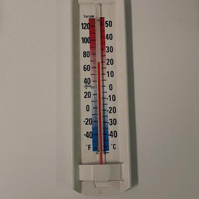 RUSS Berrie and Co. Hand painted Bird feeder - metal thermometer and wooden bird