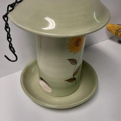 RUSS Berrie and Co. Hand painted Bird feeder - metal thermometer and wooden bird