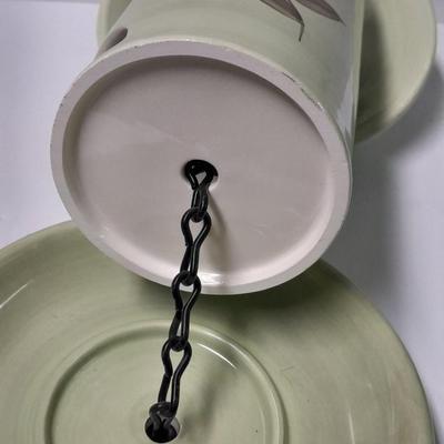 RUSS Berrie and Co. Hand painted Bird feeder - metal thermometer and wooden bird