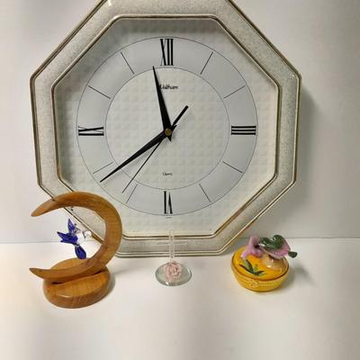 Blown glass art Cross, and Hummingbird with a Waltham Wall clock and ring box
