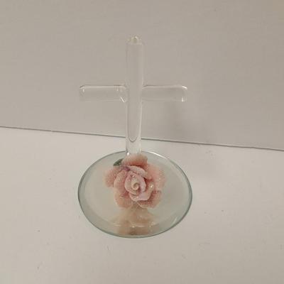 Blown glass art Cross, and Hummingbird with a Waltham Wall clock and ring box