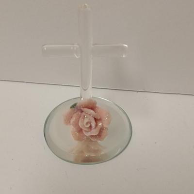 Blown glass art Cross, and Hummingbird with a Waltham Wall clock and ring box