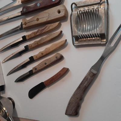 Wooden handled Kitchen utensils and Knives and more