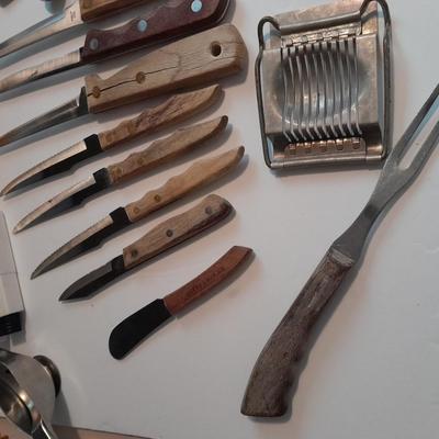 Wooden handled Kitchen utensils and Knives and more