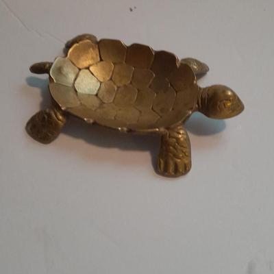 Small Israel brass owl trinket dishes and brass turtle