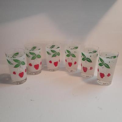 Vintage frosted strawberry glasses -- set of 6