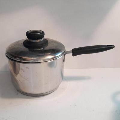 Three stainless steel Kitchen Pots with lids