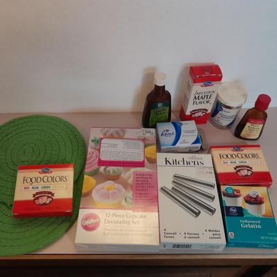 Cake adecorating kits, food coloring, and flavoring