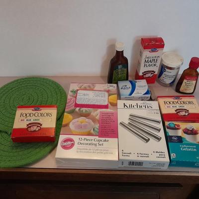 Cake adecorating kits, food coloring, and flavoring