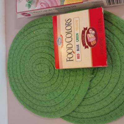 Cake adecorating kits, food coloring, and flavoring