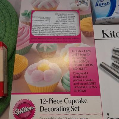 Cake adecorating kits, food coloring, and flavoring