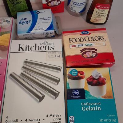 Cake adecorating kits, food coloring, and flavoring