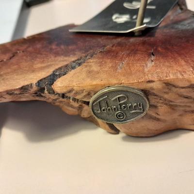 John Perry Studio Pink Flamingo Pellucida Resin Sculpture on Burlwood base