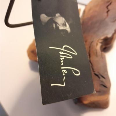 John Perry Studio Pink Flamingo Pellucida Resin Sculpture on Burlwood base