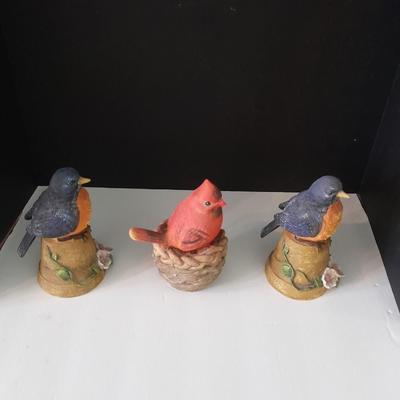 Three 6" bird figures two blue birds and a cardinal