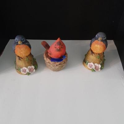 Three 6" bird figures two blue birds and a cardinal