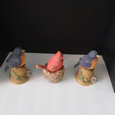 Three 6" bird figures two blue birds and a cardinal
