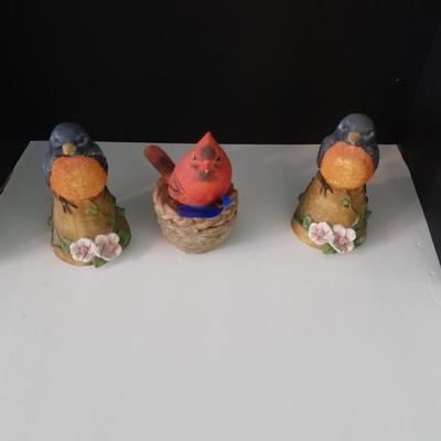 Three 6" bird figures two blue birds and a cardinal