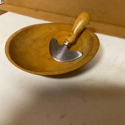 Vintage Herb Cutter And Turned Wood Bowl