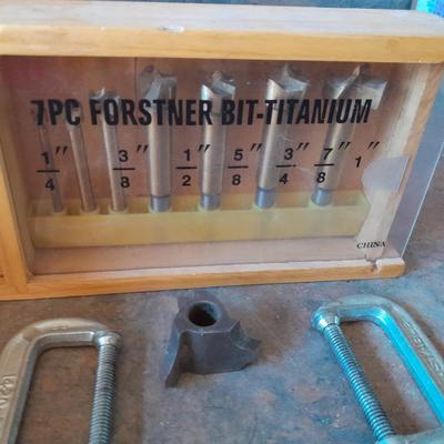 7-piece Forstner Bit Titanium set with two metal Clamps