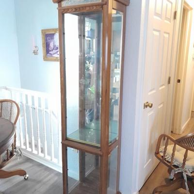 Lighted Curio cabinet with 3 glass shelves and stained-glass design