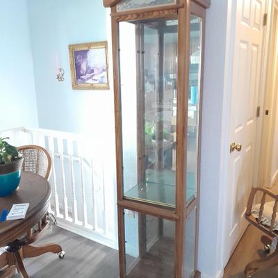 Lighted Curio cabinet with 3 glass shelves and stained-glass design