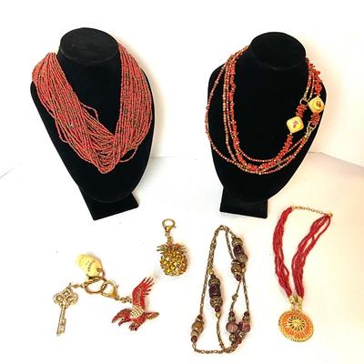 1217 Lot of Coral Themed Necklaces and Keychain Fobs
