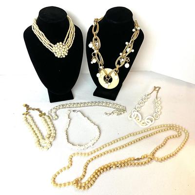 1218 Lot of Faux Pearl Costume Necklaces
