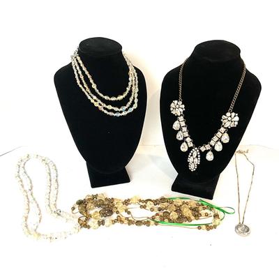 1221 Lot of Clear Crystal and Aurora Borealis Necklace