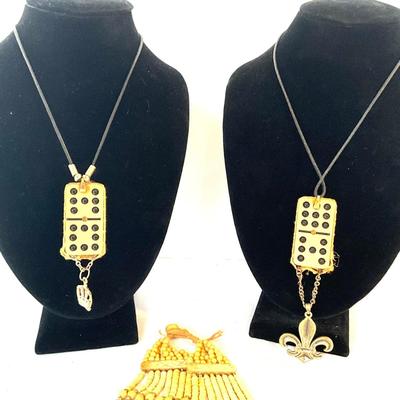 1225 Artisan Domino , Wood, Brass Necklace Lot
