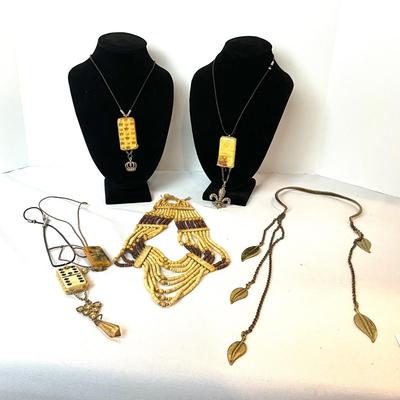 1225 Artisan Domino , Wood, Brass Necklace Lot