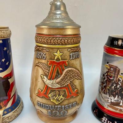 Vintage Lot of Miller Brewing Company & Budweiser Collectible Beer Stein Drinking Mugs