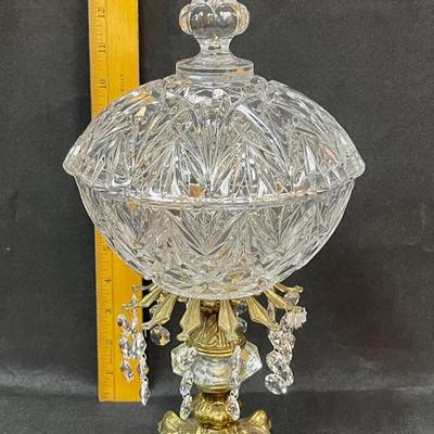 Vintage Hollywood Regency Filigree Style Glass Metal Pedestal Compote Candy Dish