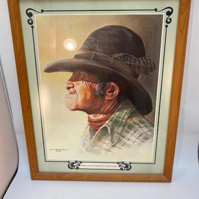 Vintage Framed M. Scovel Old West Cowboy Rancher Framed Portrait Art Print