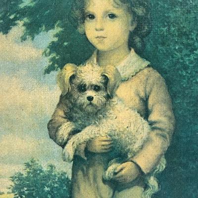 Vintage Victorian Art Print Reproduction Child with Dog