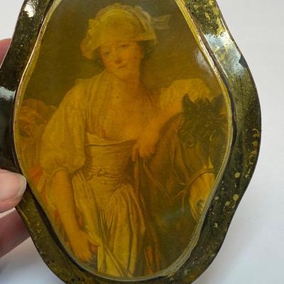 Art Nouveau Victorian Woman Decoupaged Enameled Trinket Jewelry Box
