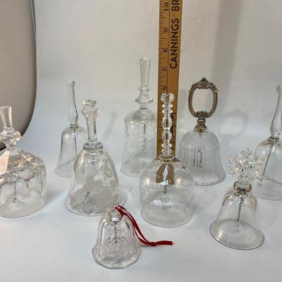 Vintage Crystal & Glass Decorative Bell 9 pc Lot
