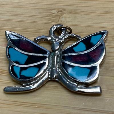 Turquoise & Red Color Butterfly Pendant Necklace Charm